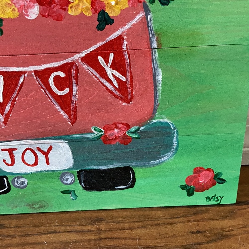 PICK JOY handmade painting on wood farmhouse floral pickup truck made by me - Picture 6 of 16